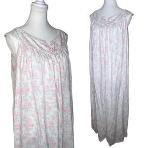 Vintage Eileen West Floral Nightgown Dress Cotton Maxi Babydoll Cottagecore